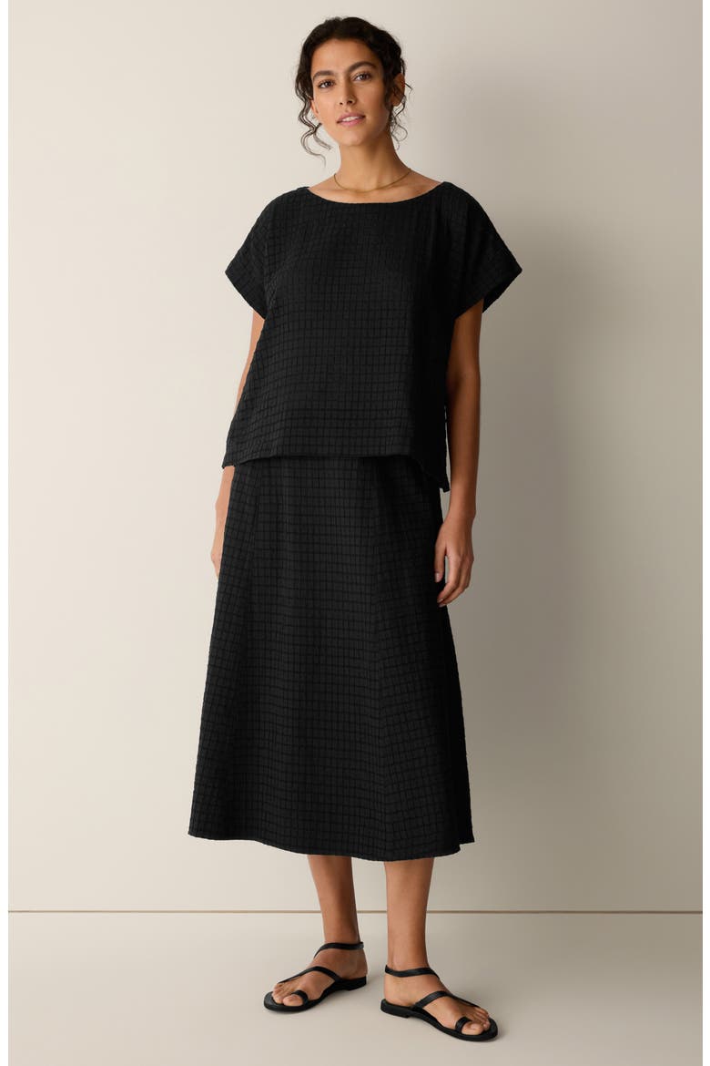 Box Weave Stretch Organic Cotton Midi Skirt, Alternate, color, BLACK