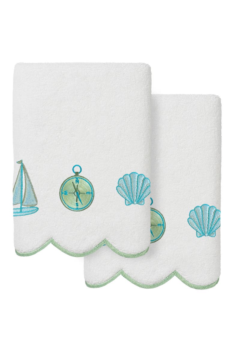 Sea Joy Scallop Pack of 2 Hand Towels, Main, color, WHITE/ GREEN
