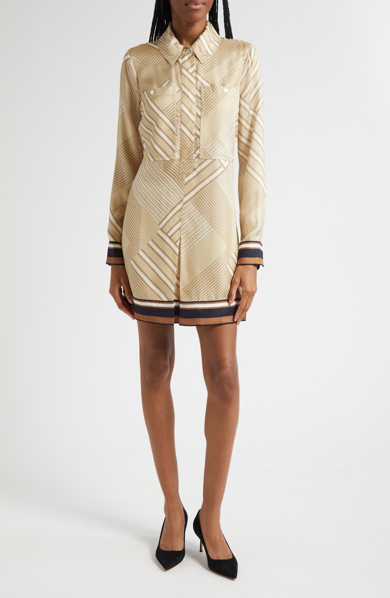 Veronica Beard Pryce Border Print Long Sleeve Silk Blend Shirtdress, Main, color, 