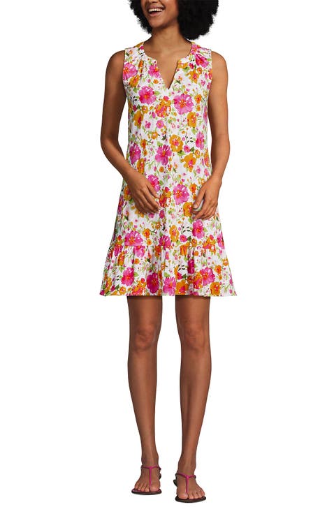 Sleeveless Cotton Jersey Notch Neck Flounce Dress