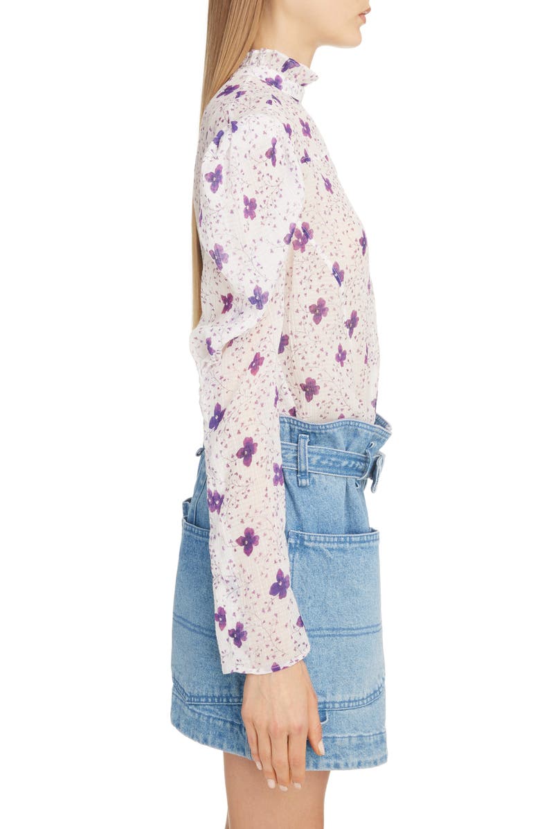 Isabel Marant Floral Puff Shoulder Cotton & Silk Blouse, Alternate, color,