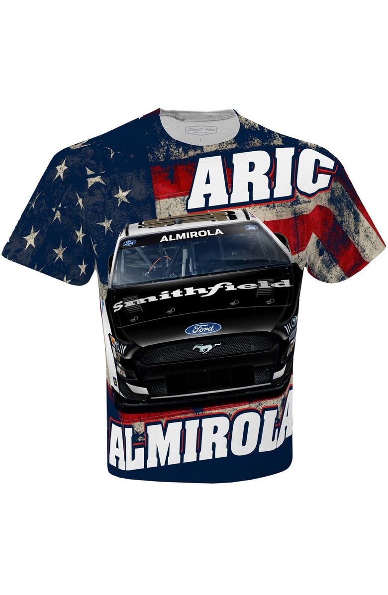 STEWART-HAAS RACING Men's Stewart-Haas Racing Team Collection White Aric Almirola Smithfield Sublimated Patriotic Total Print T-Shirt, Alternate, color, White