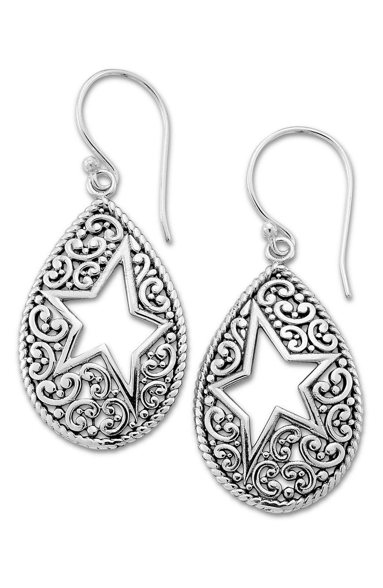 SAMUEL B. Sterling Silver Star Cutout Teardrop Earrings, Main, color, Silver