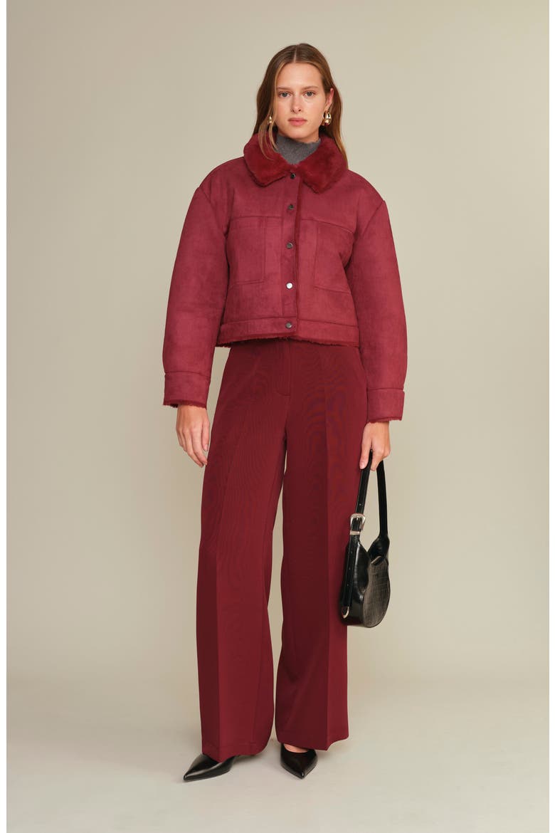 Mathew Faux Suede & Faux Shearling Jacket, Alternate, color, BURGUNDY