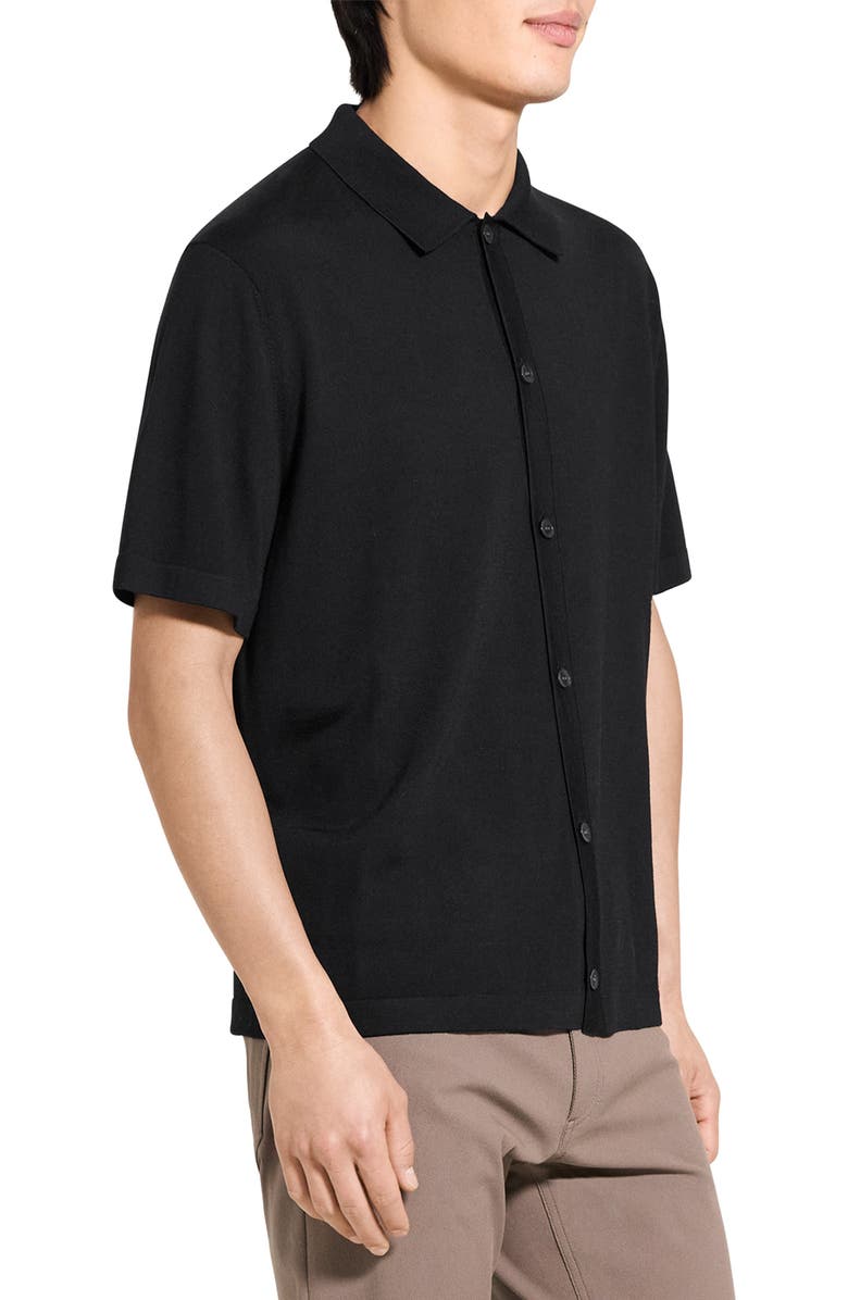 Theory Relaxed Short Sleeve Merino Wool Button-Up Shirt, Alternate, color, Black - 001