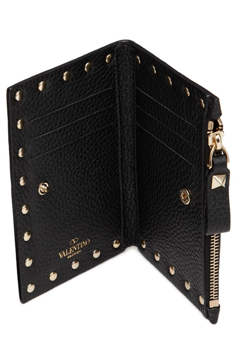 Valentino Garavani Rockstud Zip Coin & Card Pouch, Alternate, color, Nero