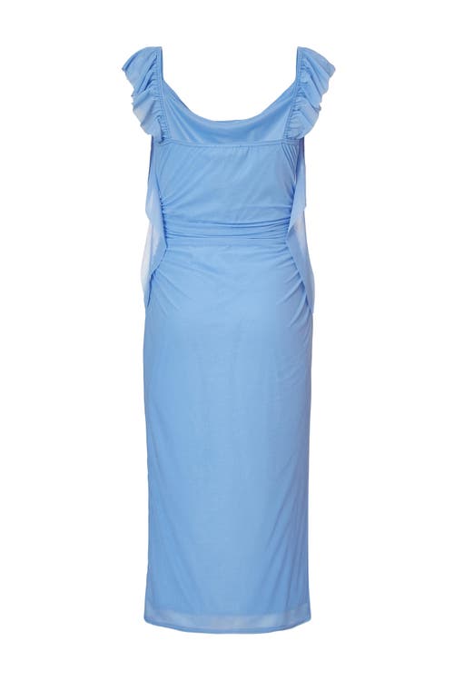 Quiz Bodycon Midi Dress With Frill Trail Detail In Blue