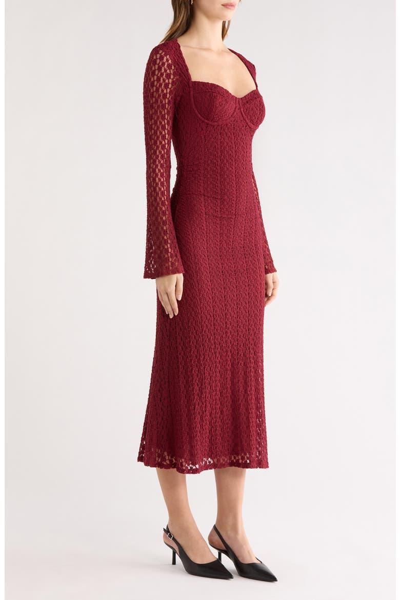 Tamia Long Sleeve Lace Midi Dress, Alternate, color, WINE