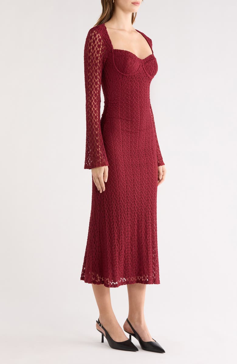 ASTR the Label Tamia Long Sleeve Lace Midi Dress, Alternate, color, Wine