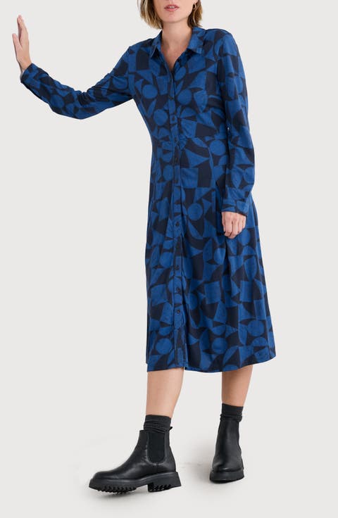 Coastline Long Sleeve Organic Cotton Blend Shirtdress (Petite)