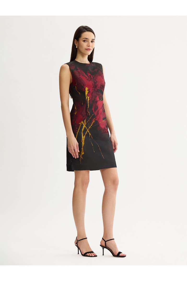 Lurex Woven Jacquard Sheath Dress, Alternate, color, Scarlet Red/Black/Gold Lurex