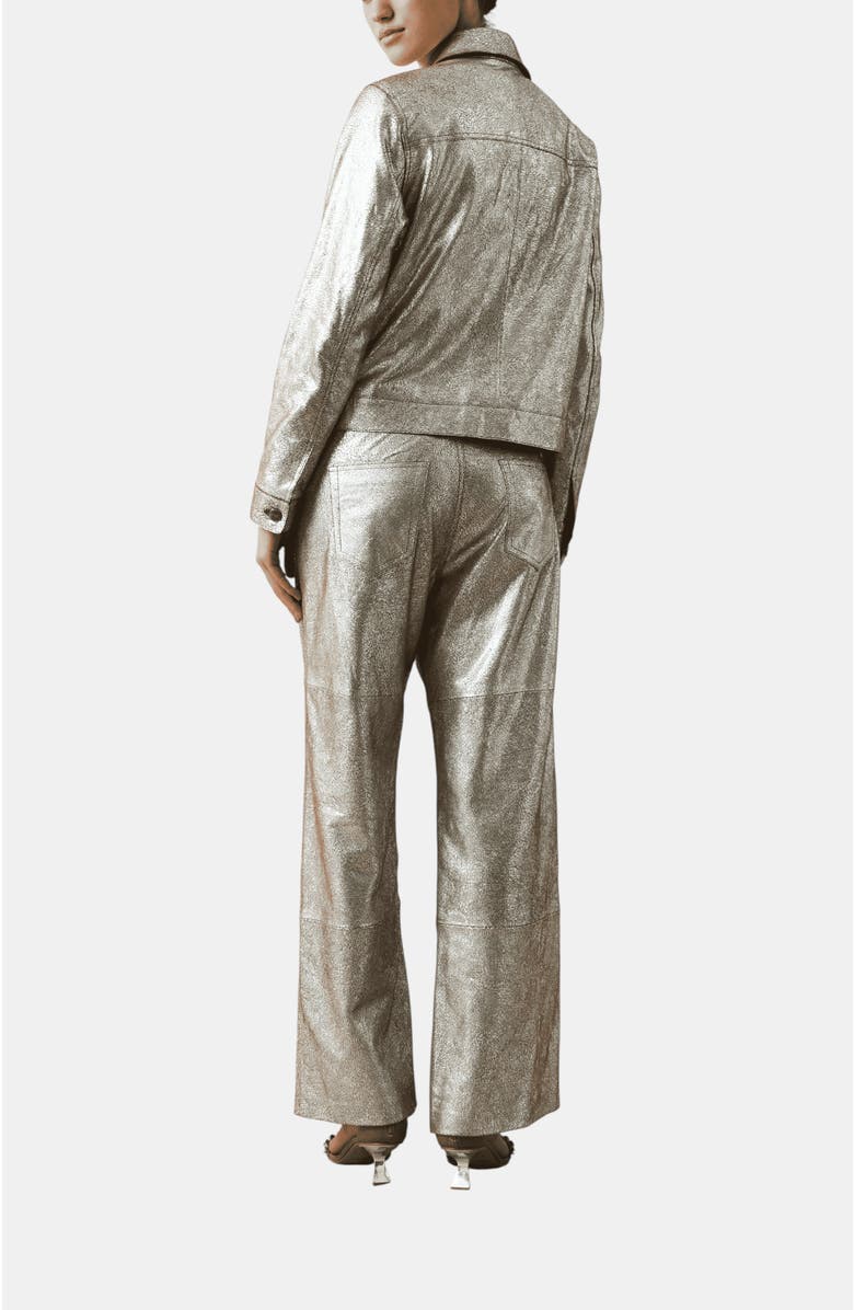 Velez Glass Suede Leather Trucker Jacket, Alternate, color, Silver