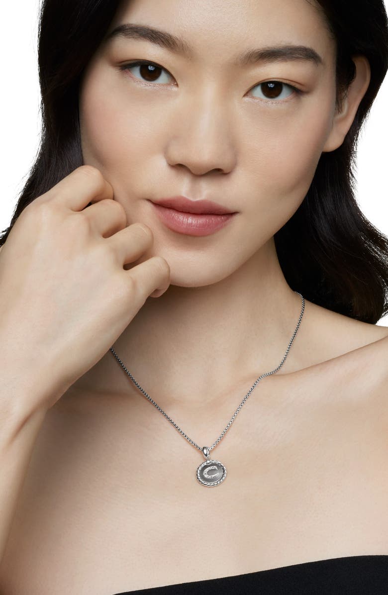 David Yurman Initial Charm Necklace with Diamonds, Alternate, color, Silver/ Diamond-C