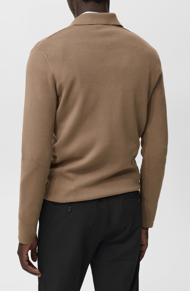 MANGO Long Sleeve Piqué Polo, Alternate, color, Medium Brown
