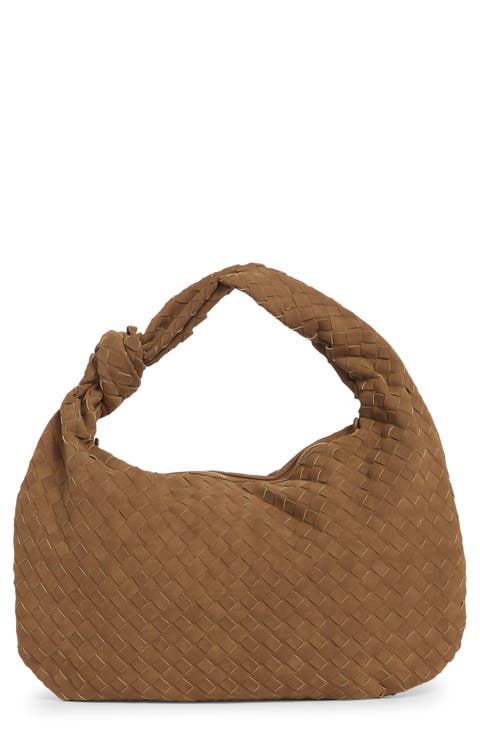 Woven Faux Suede Hobo Shoulder Bag