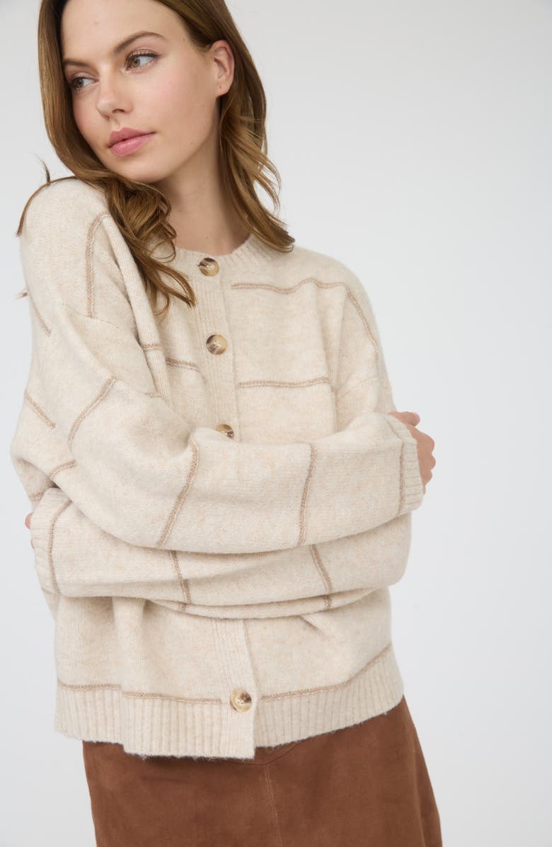 Blu Pepper Stripe Crewneck Cardigan, Alternate, color, Oatmeal