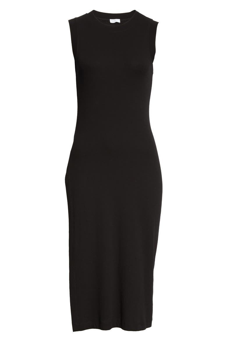 Side Split Rib Cotton Jersey Top, Alternate, color, BLACK
