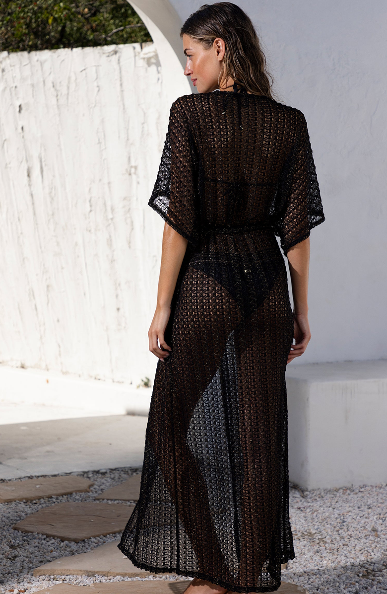 Beach Bunny Swimwear Camden Maxi Kaftan, Alternate, color, Black