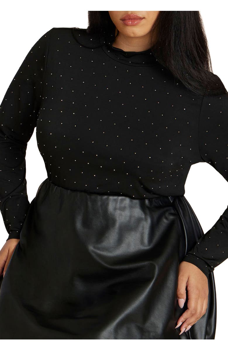 ELOQUII Embellished Mockneck Top, Main, color, Black Onyx