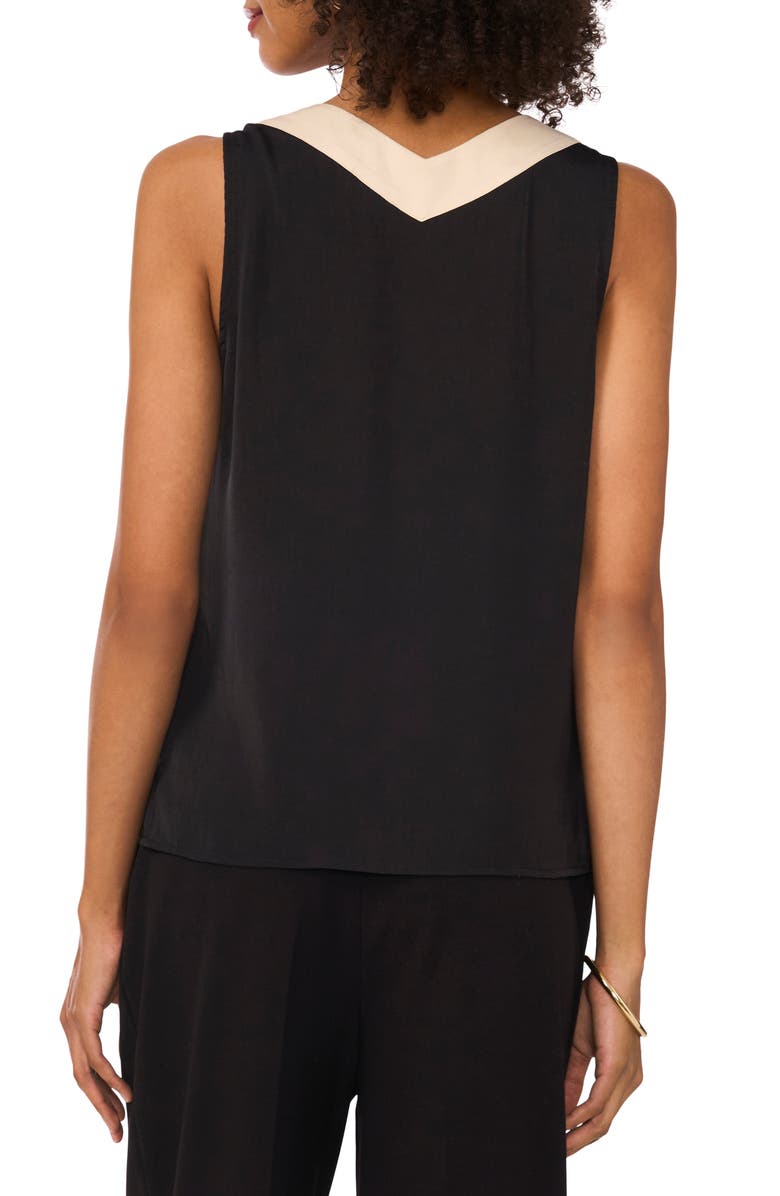 Vince Camuto Contrast V-Neck Shell, Alternate, color, Rich Black
