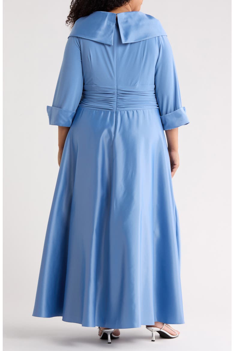 Portrait Collar Mixed Media Gown, Alternate, color, LAKE