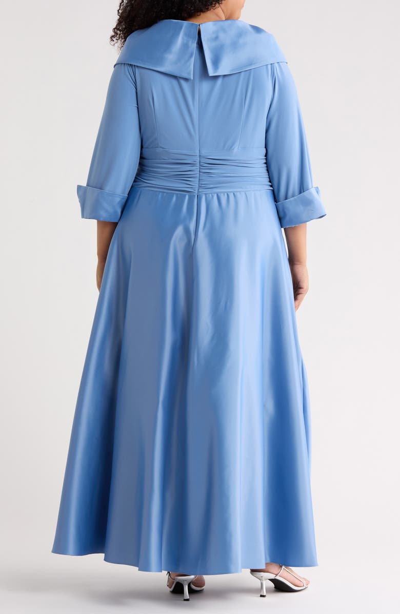 Jessica Howard Portrait Collar Mixed Media Gown, Alternate, color, Lake