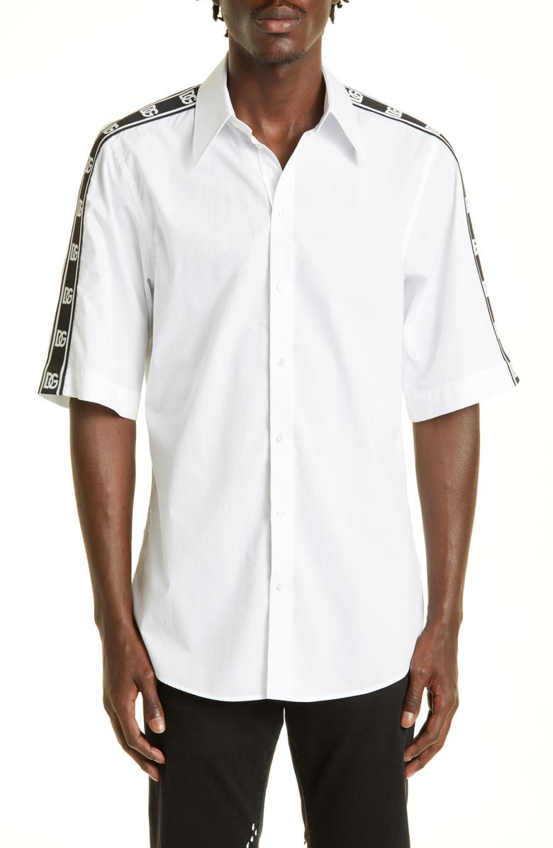 Dolce&Gabbana Men's Martini Fit Logo Tape Short Sleeve Button-Up Shirt, Main, color,