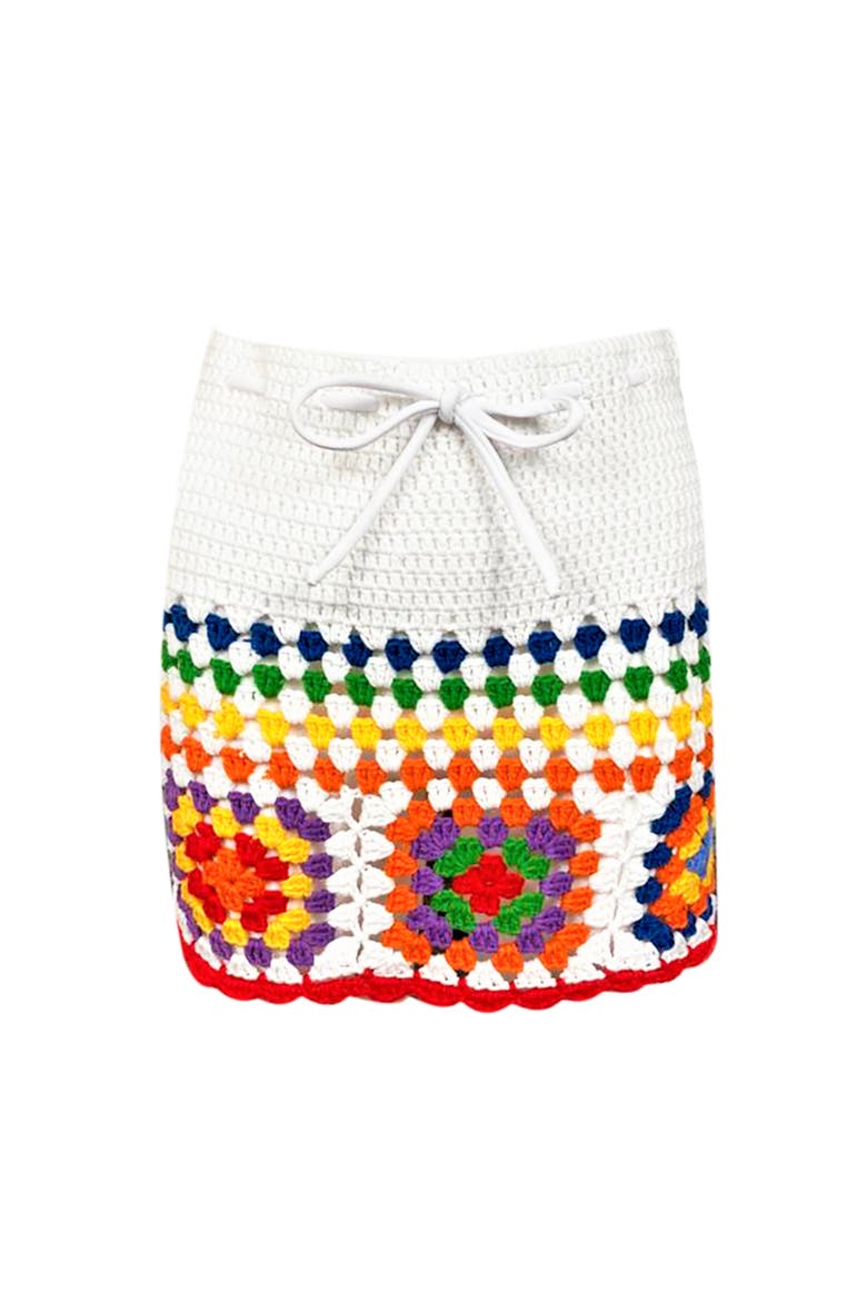 Kids' Floral Pattern Hand-Crochet Skirt-Cover Up, Main, color, White