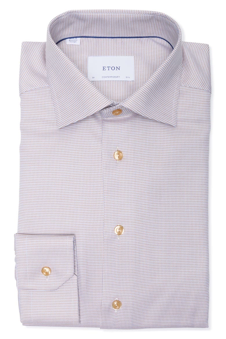 Contemporary Fit Semi-Solid Cotton Dress Shirt, Main, color, LIGHT BEIGE