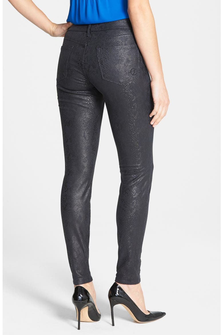'Joy' Foil Python Print Stretch Skinny Jeans, Alternate, color, BLACK