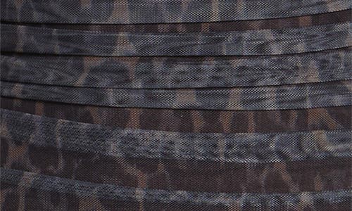 Open Edit Shirred Mesh Midi Dress In Brown- Black Elegant Leopard