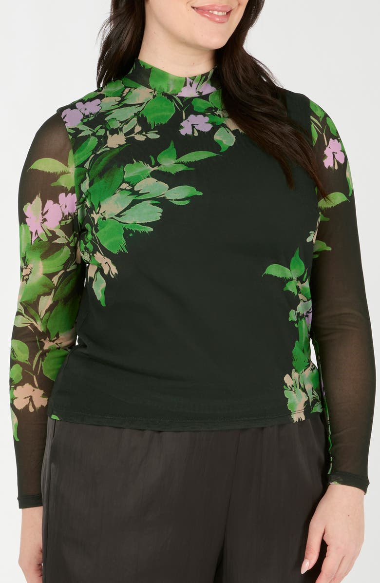 Estelle Fiora Floral Print Mesh Top, Alternate, color, Ivy Fleur