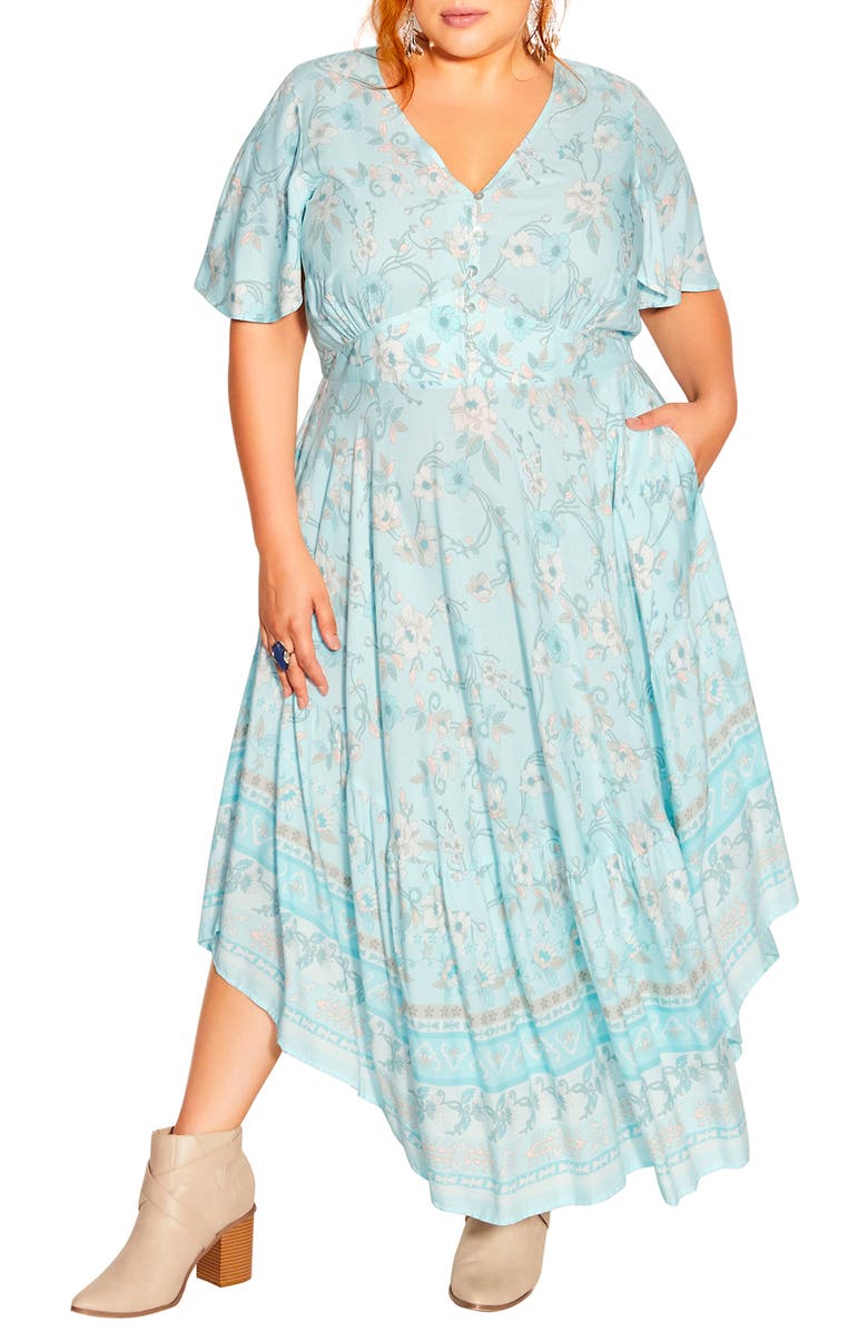 City Chic Spirited Floral Maxi Dress, Main, color, Seafoam Spirited Fl