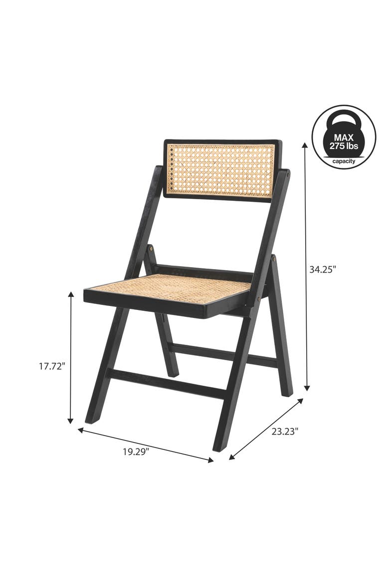Theo Mid-Century Wood and Rattan Armless Folding Chairs, Set of 2 Woven Cane Seats for Dining and Living Room, Alternate, color, Black