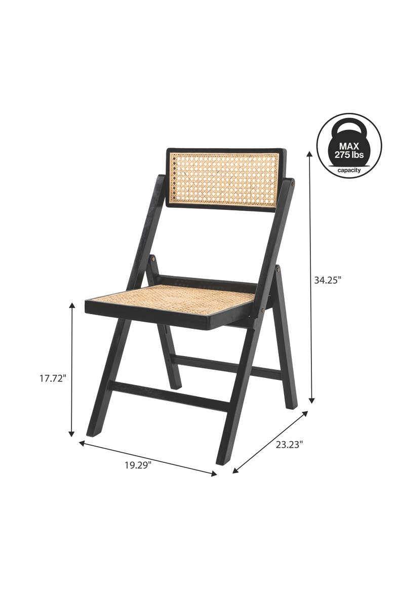 JONATHAN Y Theo Mid-Century Vintage Wood Rattan Folding Chair with Adjustable Back, Alternate, color, Black