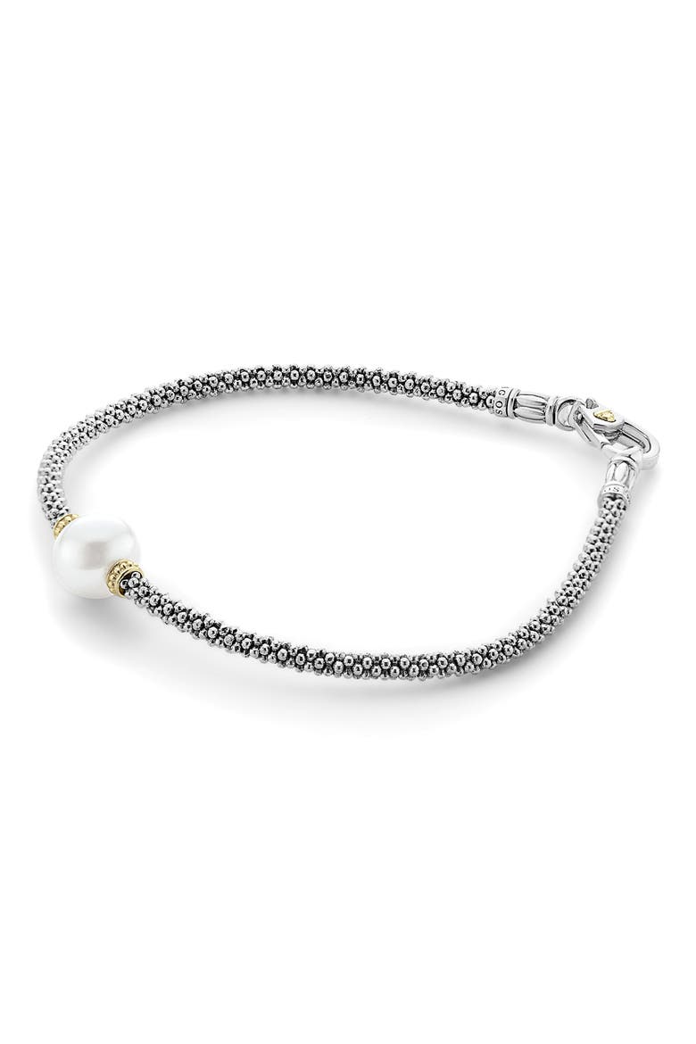 Luna Pearl Single Station Caviar Bracelet, Alternate, color, SILVER/ PEARL