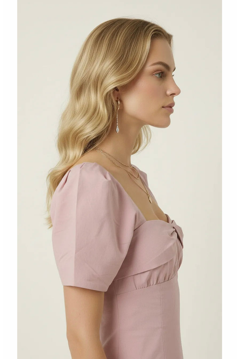 Twist Front Puff Sleeve Midi Dress, Alternate, color, Dusty Rose