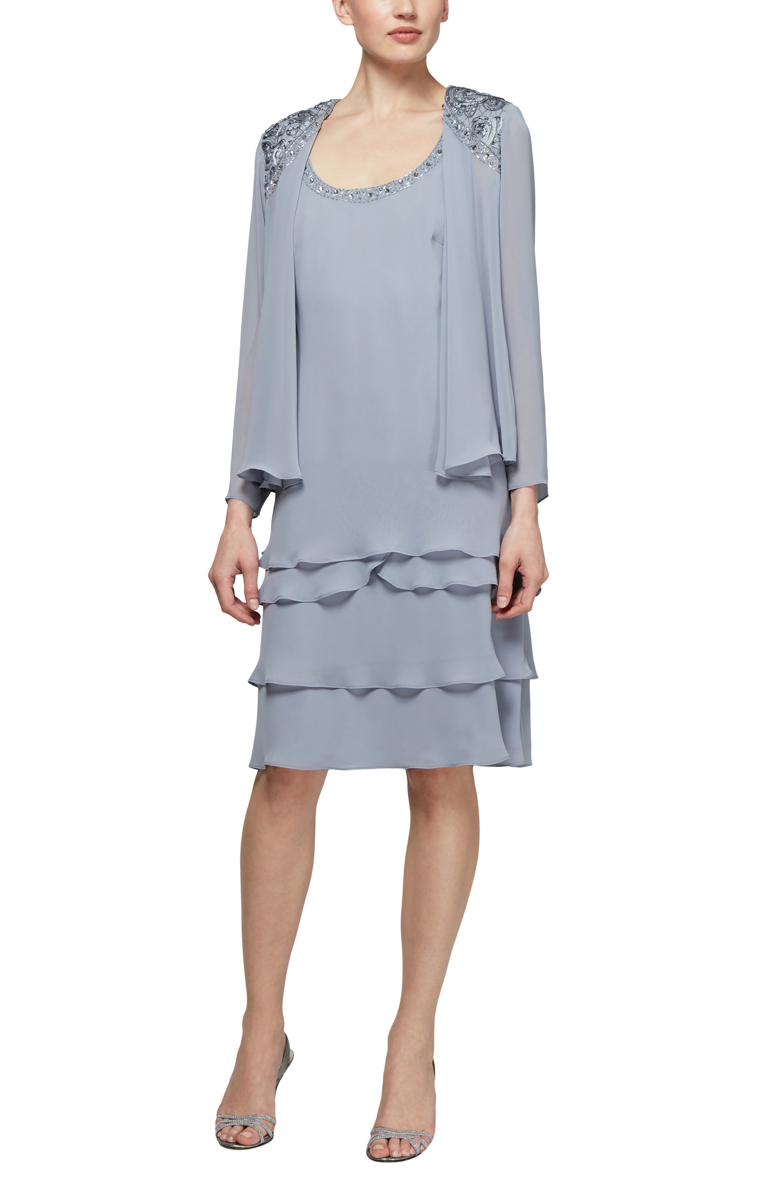 SL FASHIONS SLNY Tiered Chiffon Cocktail Dress with Jacket (Women)