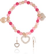 Jessica Simpson Kids Kids Pink Heart Charm Bracelet & Earrings Set