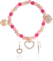 Jessica Simpson Kids Kids Pink Heart Charm Bracelet & Earrings Set