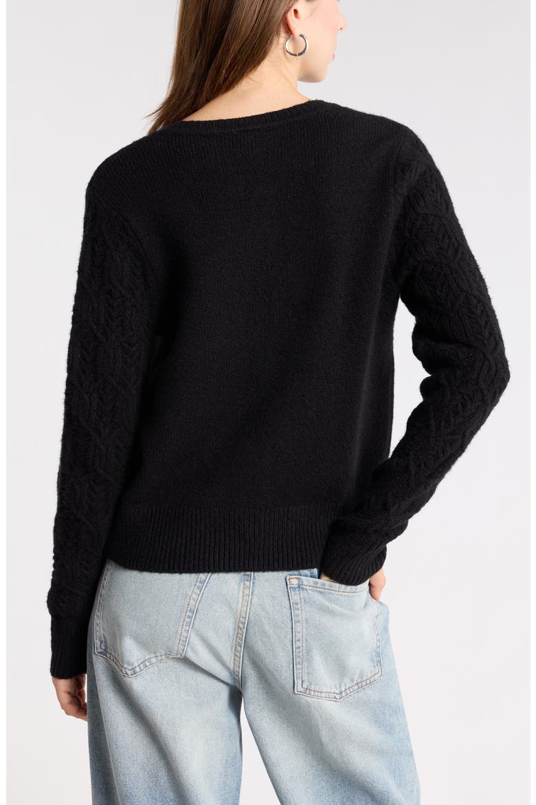 Novelty Stitch Long Sleeve Cardigan, Alternate, color, BLACK