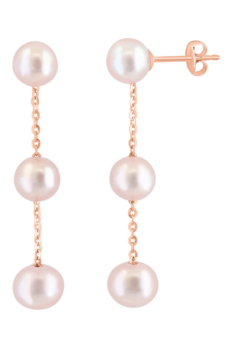 14K Rose Gold Pink Freshwater 6-6.5mm Pearl Earrings, Main, color, PINK