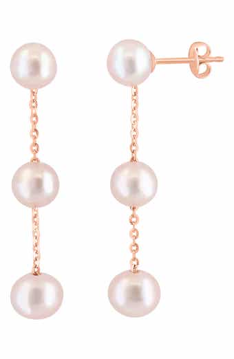 14K Rose Gold Pink Freshwater 6-6.5mm Pearl Earrings