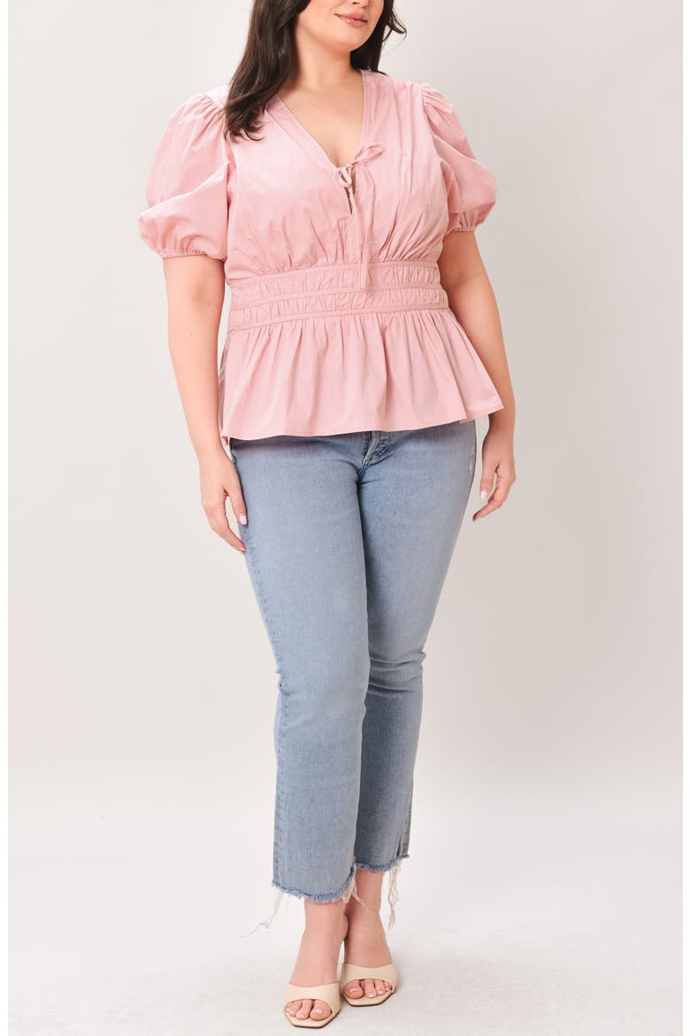 Split Neck Puff Sleeve Top, Alternate, color, BABY PINK