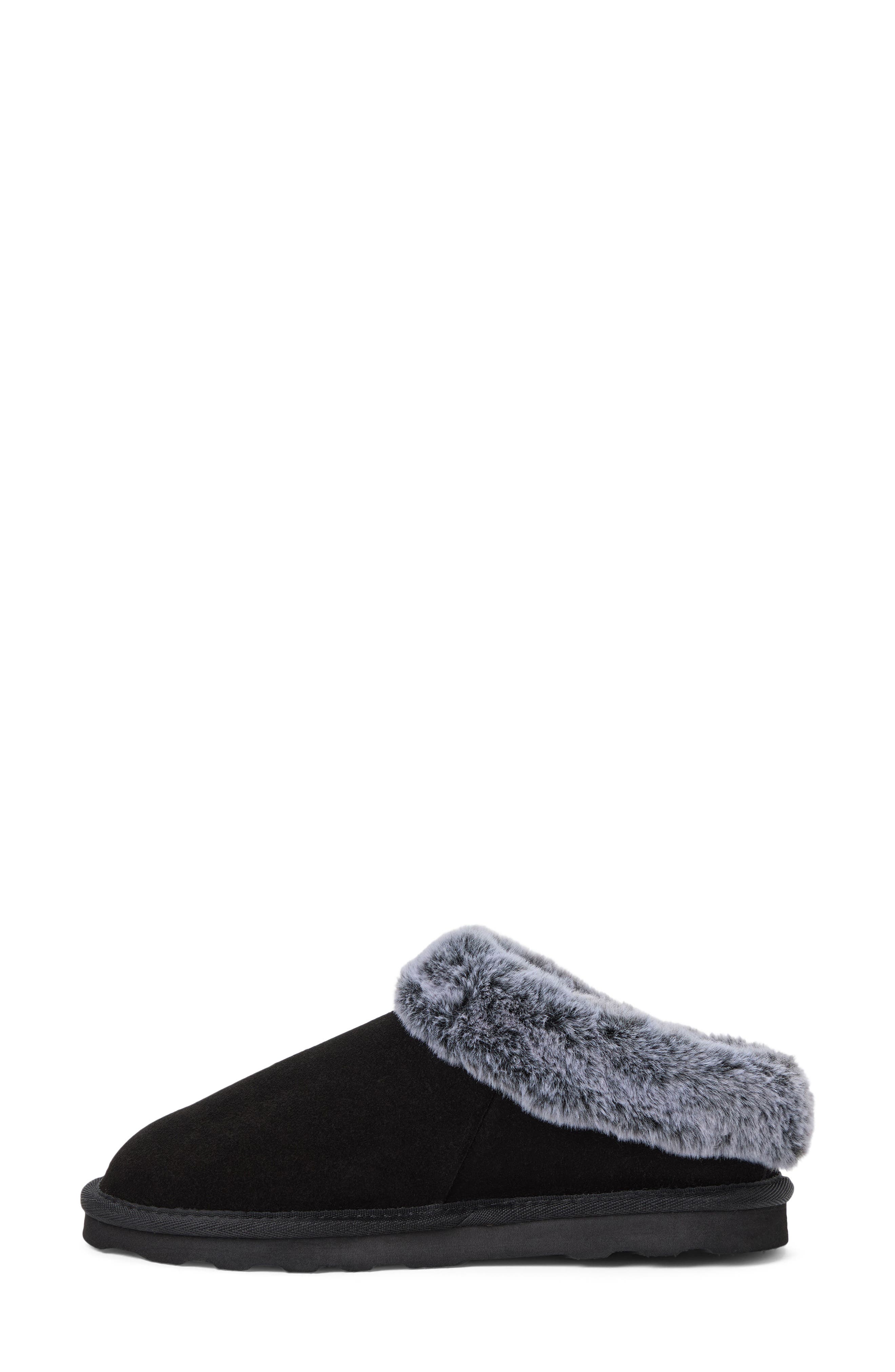 Suede Faux Fur Lined Clog, Alternate, color, BLACK