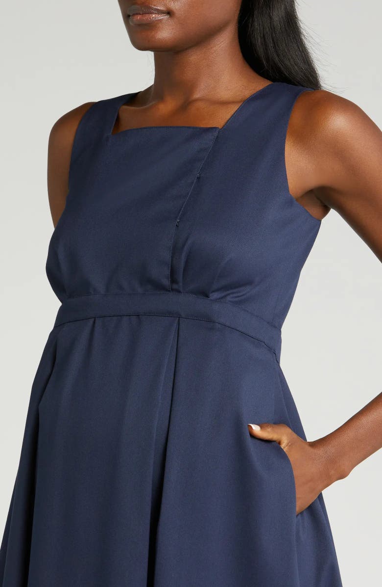 Marion Women's Sleeveless Empire Waist Maternity & Nursing Knee Length Tea Dress in Light Weight Suiting Fabric, Alternate, color, Navy