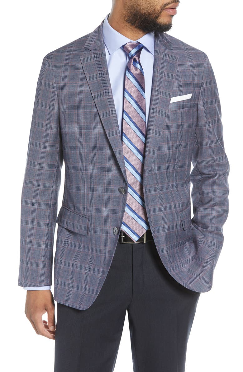 BOSS Hartlay Trim Fit Plaid Wool Sport Coat, Main, color, 