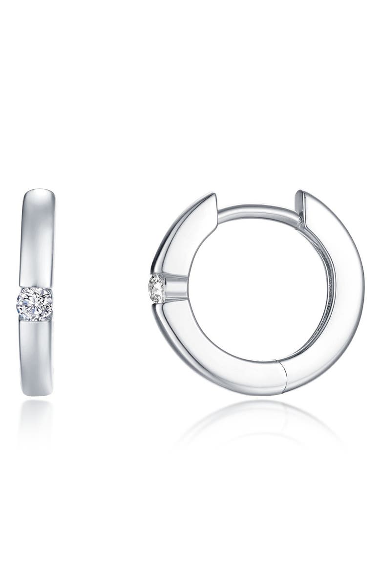 Lafonn Kate Simulated Diamond Huggie Hoop Earrings, Main, color, Silver