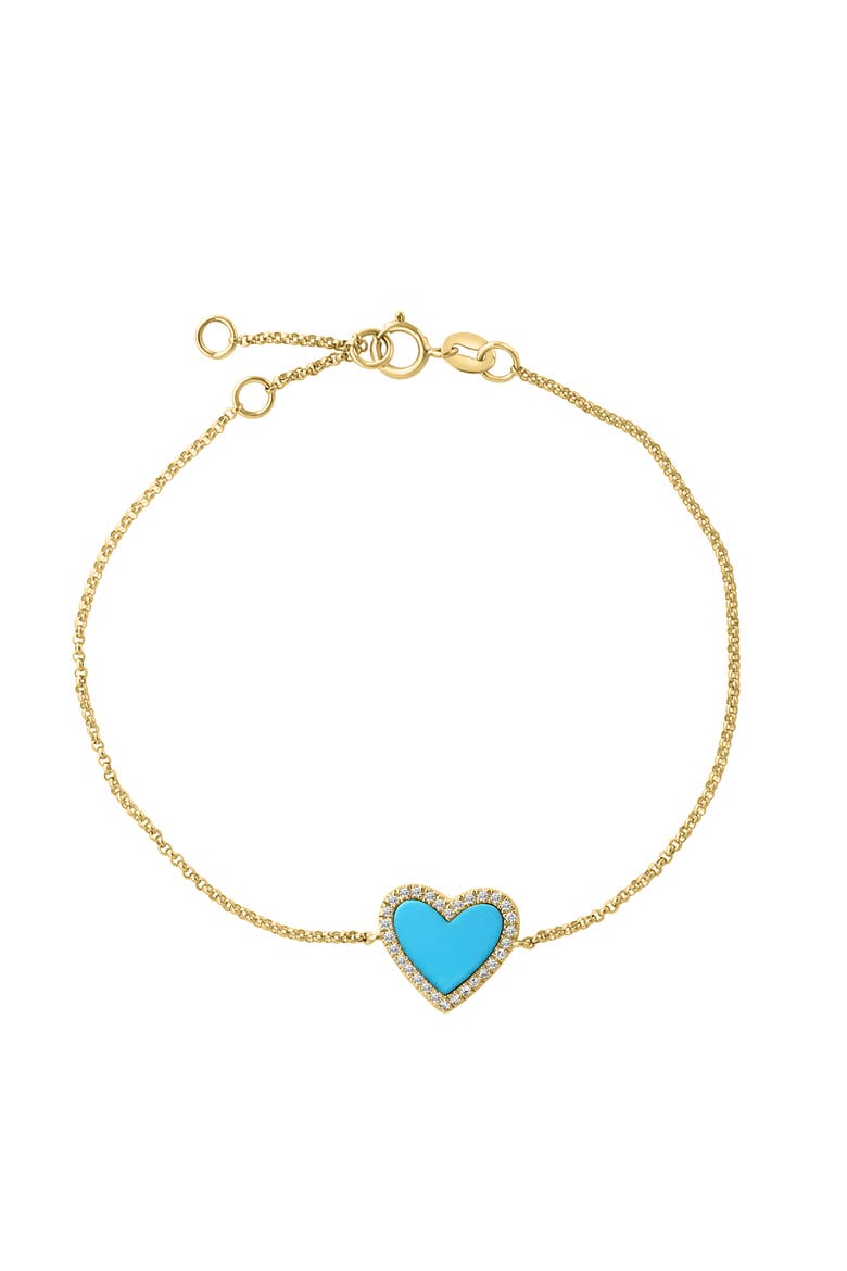 14K Yellow Gold Turquoise Diamond Halo Heart Bracelet, Main, color, 14K Gold