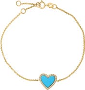 EFFY 14K Yellow Gold Turquoise Diamond Halo Heart Bracelet